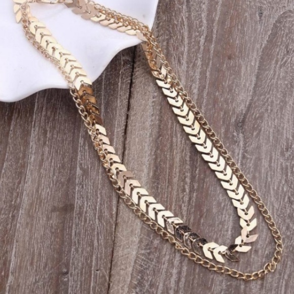 2 Layer Chevron and Chain Gold Choker - Picture 2 of 4